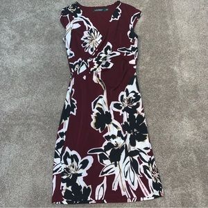 Ralph Lauren Maroon/black&white lined short sleeve Sz4 cap sleeve dress